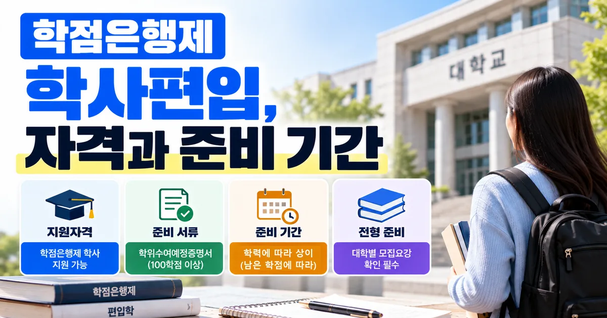학점은행제 학사편입, 학점은행제로 학사학위를 만들어 학사편입에 지원하는 자격과 일반편입과의 차이, 준비 기간을 안내하는 대표 이미지